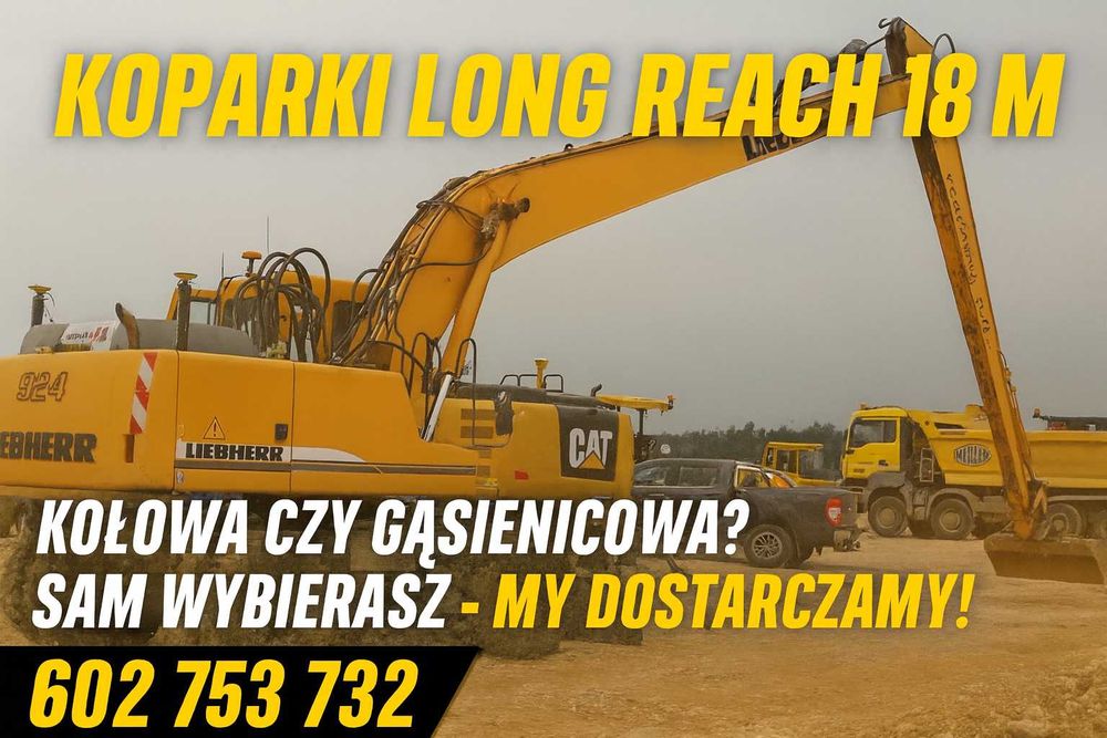 Wynajem Wypozyczalnia Usługi Koparka Long Reach kołowa Wedka