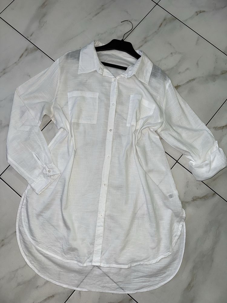 Женская белая коттоновая рубашка платье H&M  54-56 XXL-XXXL (18-20)