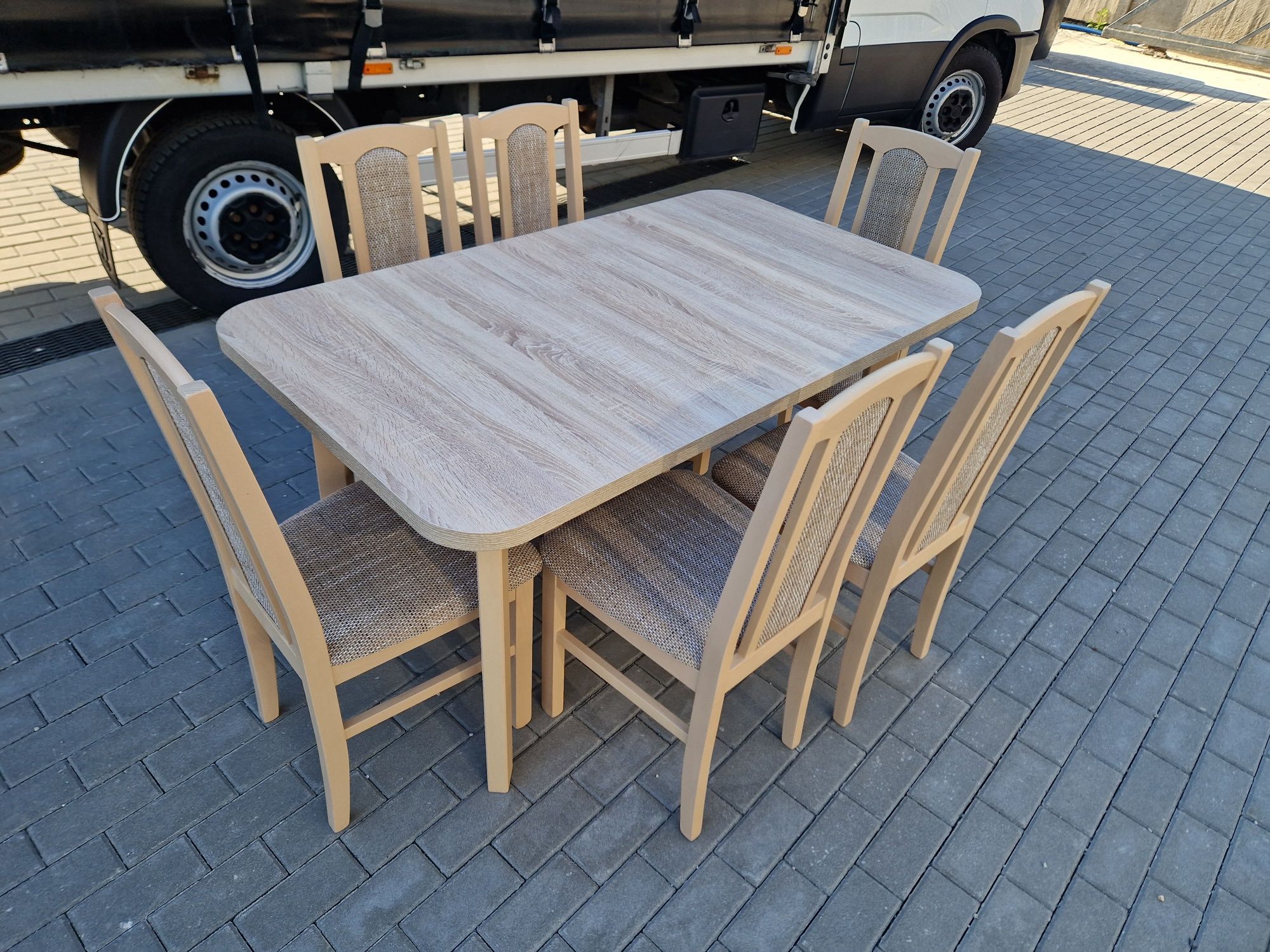 Stół 80x140/180 + 6 krzeseł, sonoma + cappuccino, NOWE, dostawa całaPL