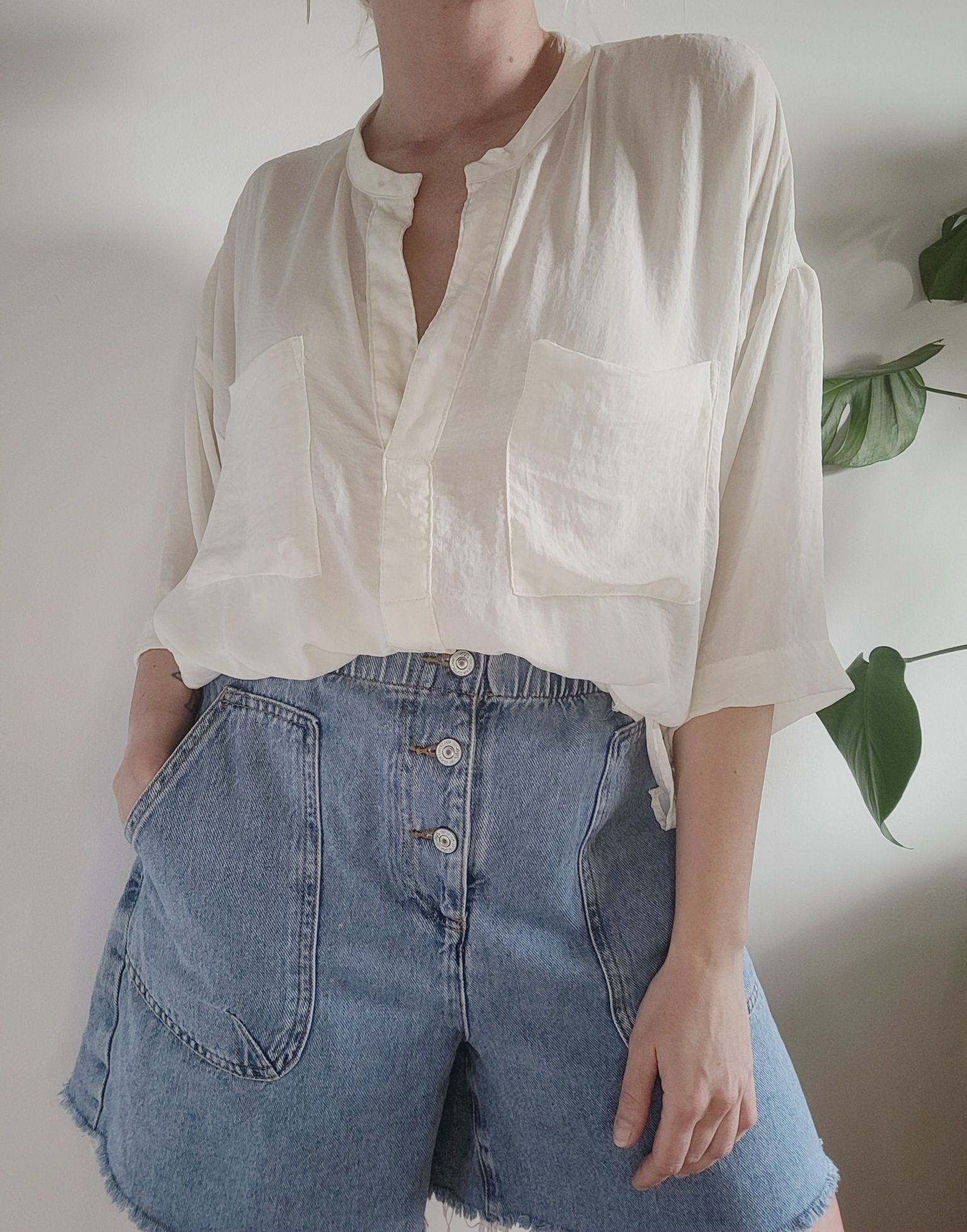 Kremowa koszula oversize boho H&M