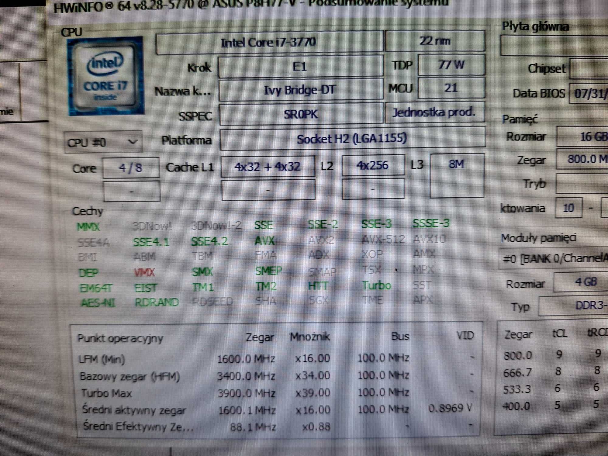 Komputer i7 3gen 16 GB RAM Asus P8H77-V GF750TI 120GB SSD Chieftec W10