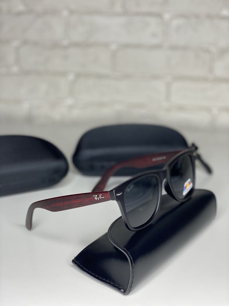 Мужские солнцезащитные очки Ray Ban POLARIZED Wayfarer Черные с коричн