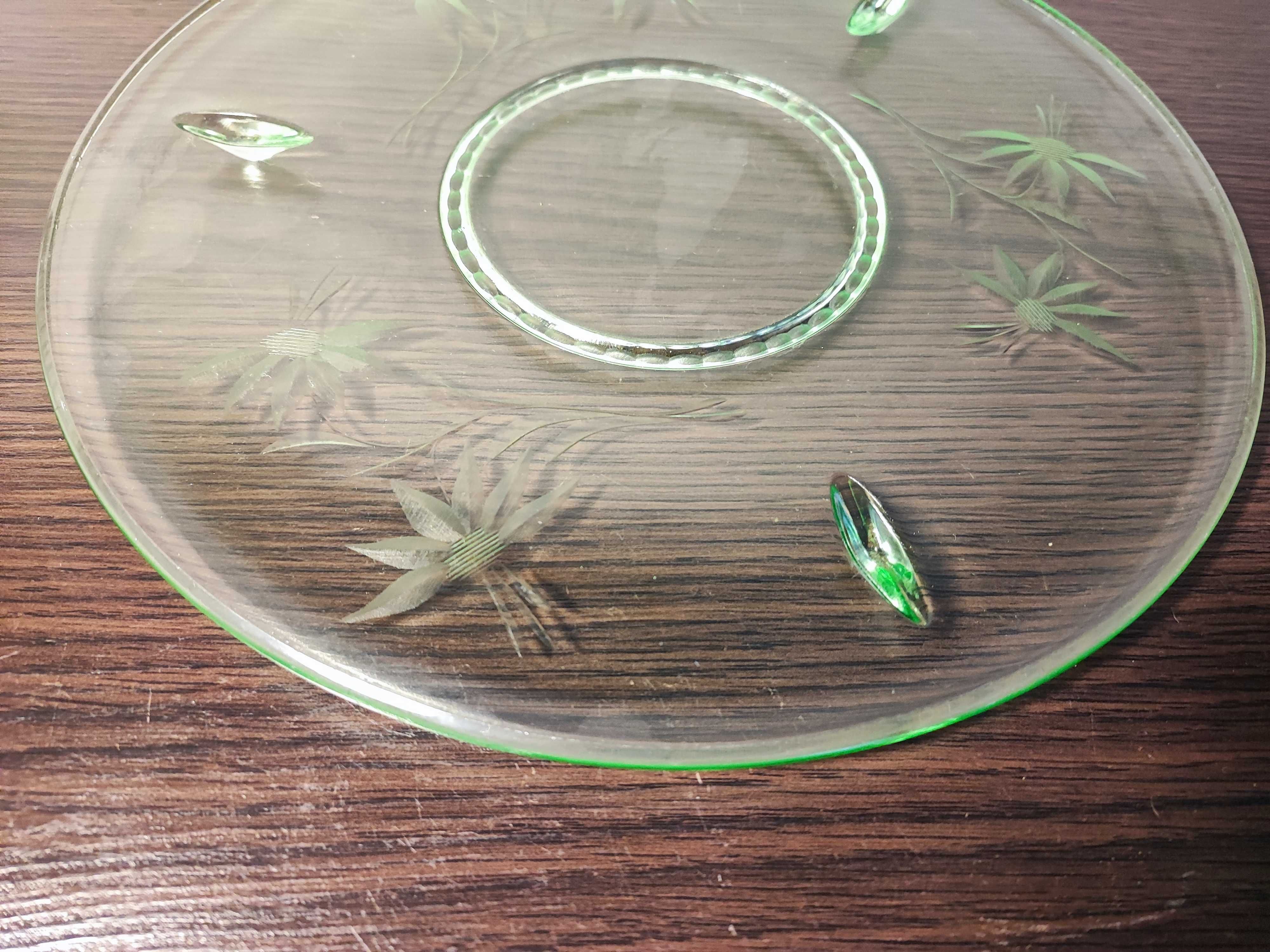 Zielone szkło tortownica Prl