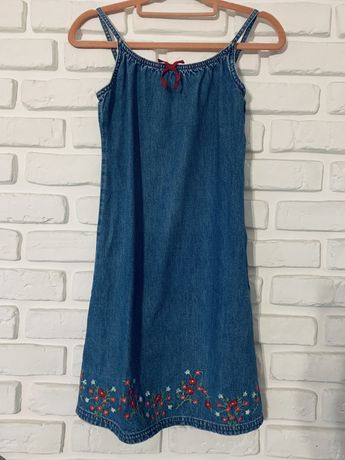 Gap sukienka dla dziewczynki letnia dżinsowa haftowana
