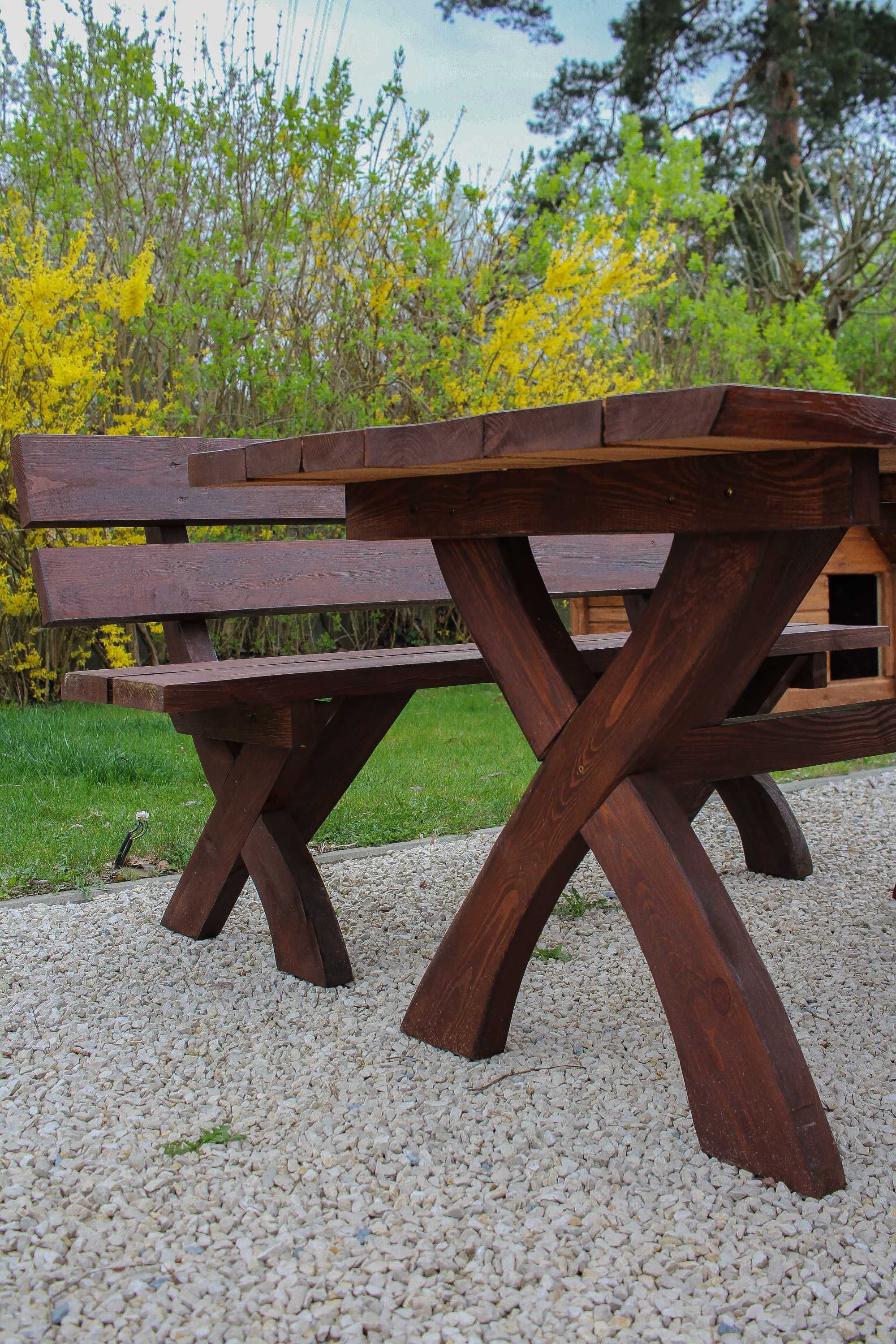 Komplet ogrodowy z grubej deski 4cm / krzyżak / stół i ławki