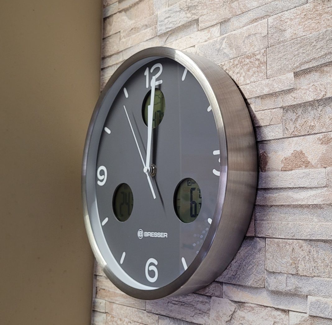 Bresser elegancki duży zegar ścienny stacja pogody My Time radiowa