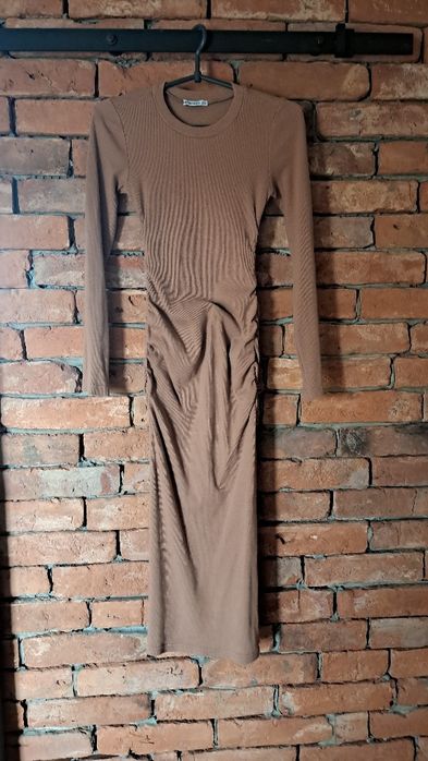 Sukienka dzianinowa beżowa brązowa selfieroom rozm 38/40