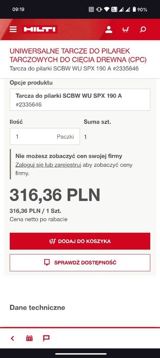 Tarcza do pilarki Hilti SCBW WU SPX 190 A 2 szt.