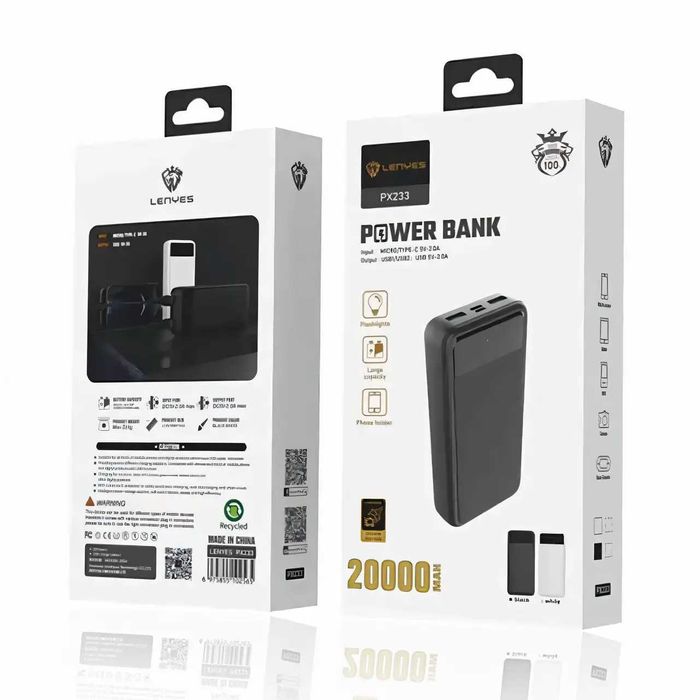 Внешний аккумулятор LENYES PX-233 20000 мАч, Power bank мини