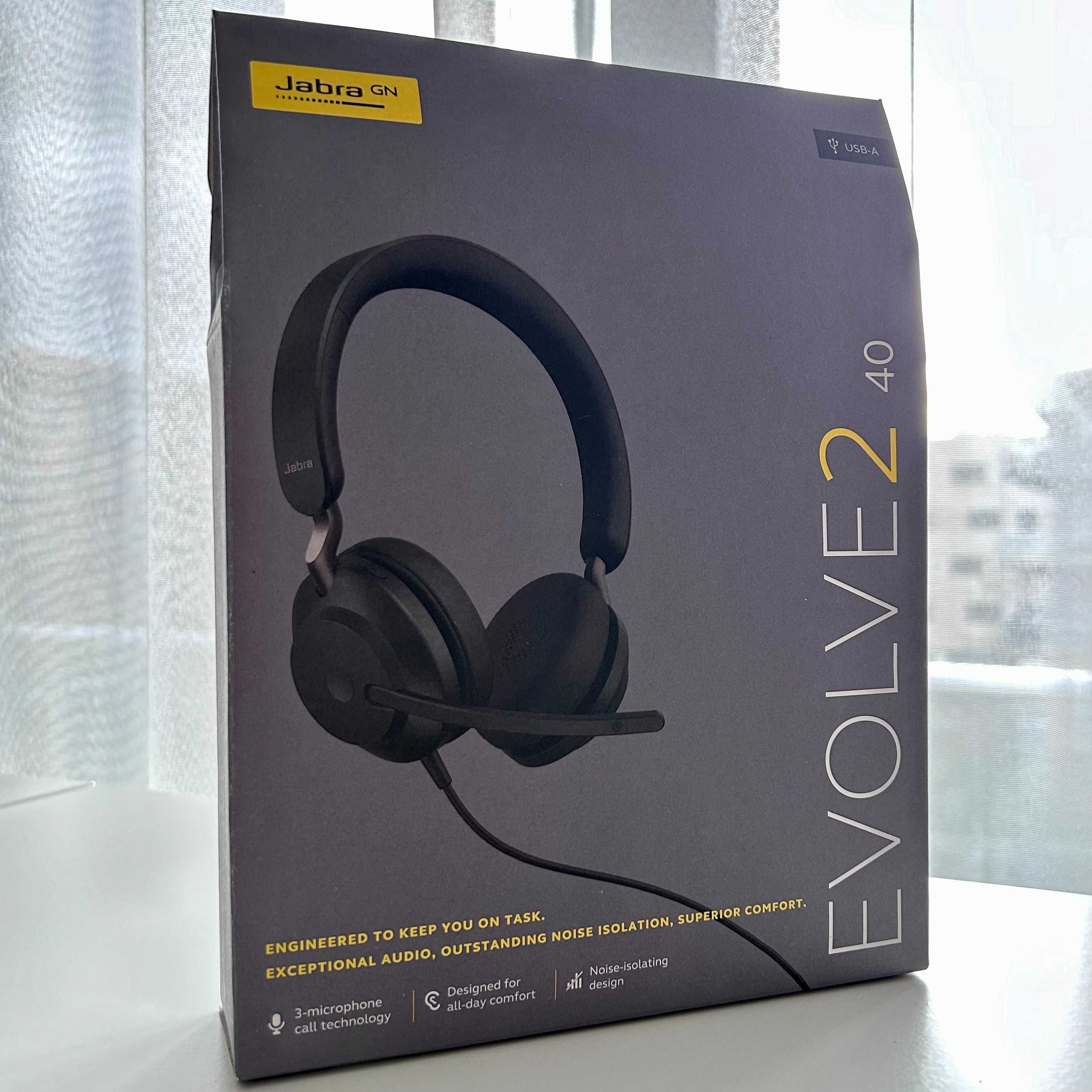 Auricular Jabra Evolve2 40, UC Stereo, Preto | NOVO