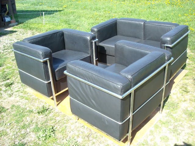 Sofa i fotele Le Corbusier, vintage Bauhaus