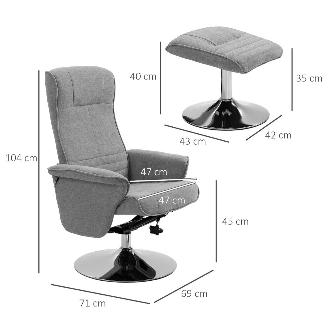 HOMCOM Fotel Relax z Podnóżkiem, Obrotowy, do 150 kg,szary