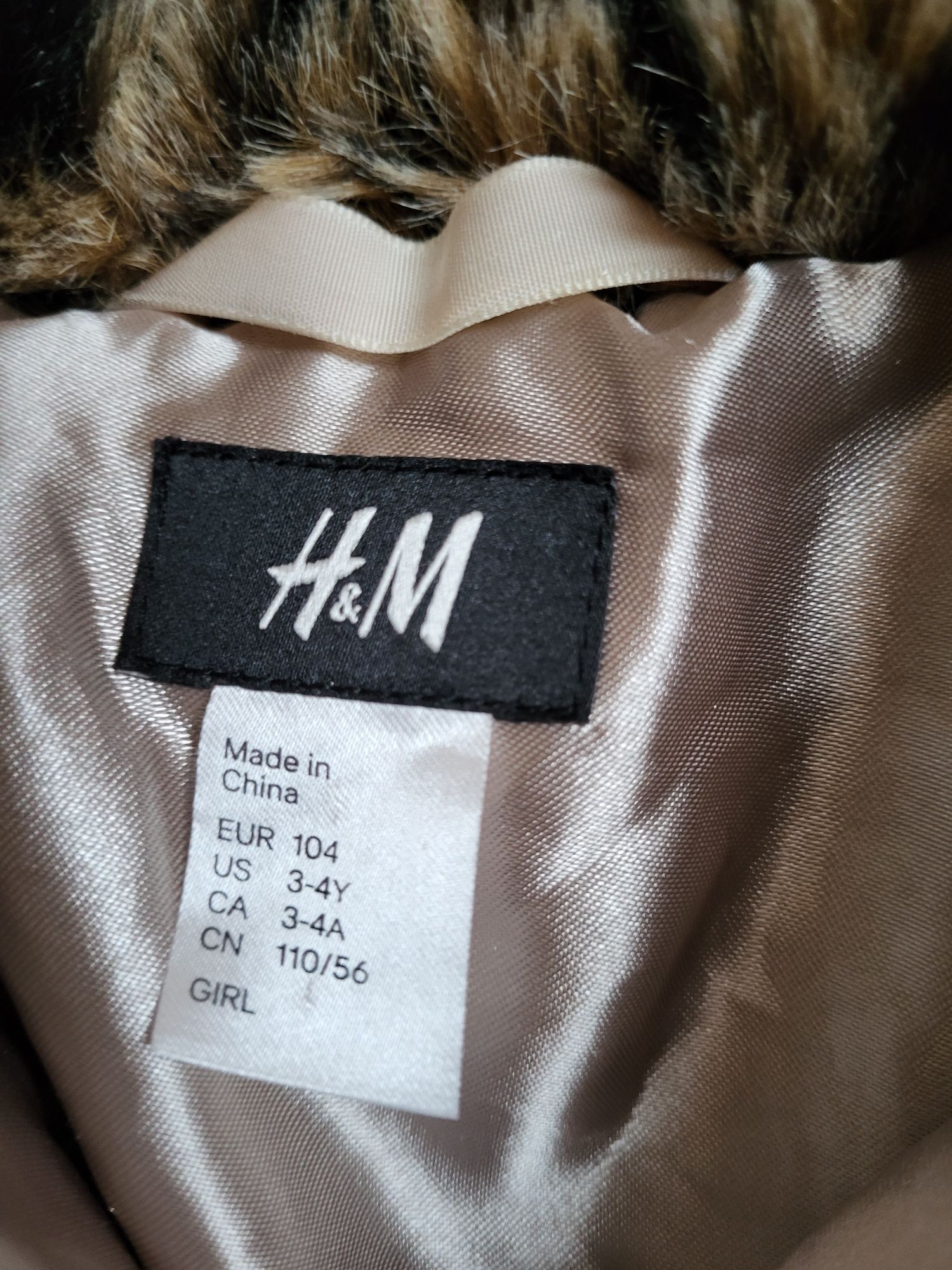 kurtka zimowa, kożuszek, futerko w panterkę H&M 104