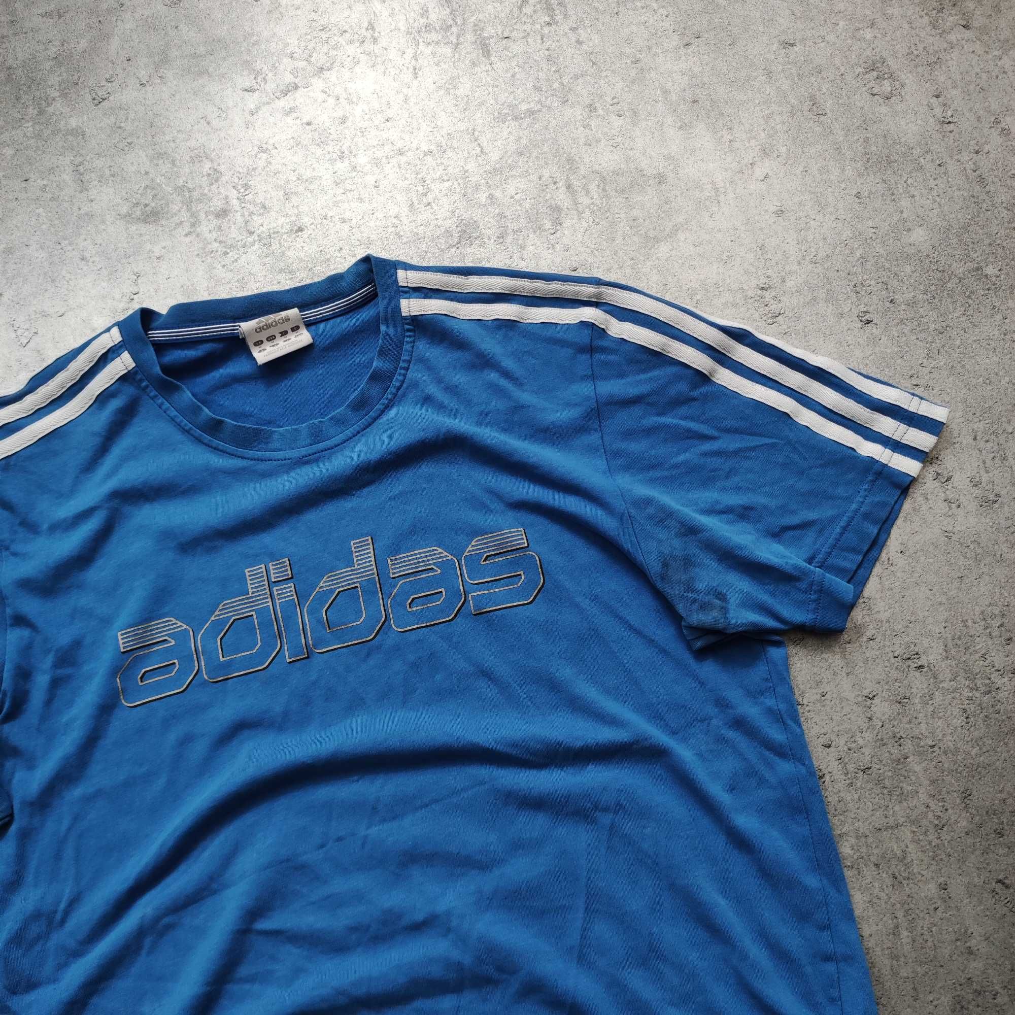 MĘSKA Koszulka Bawełna Casual Codzienna Duże Logo Adidas Granatowa