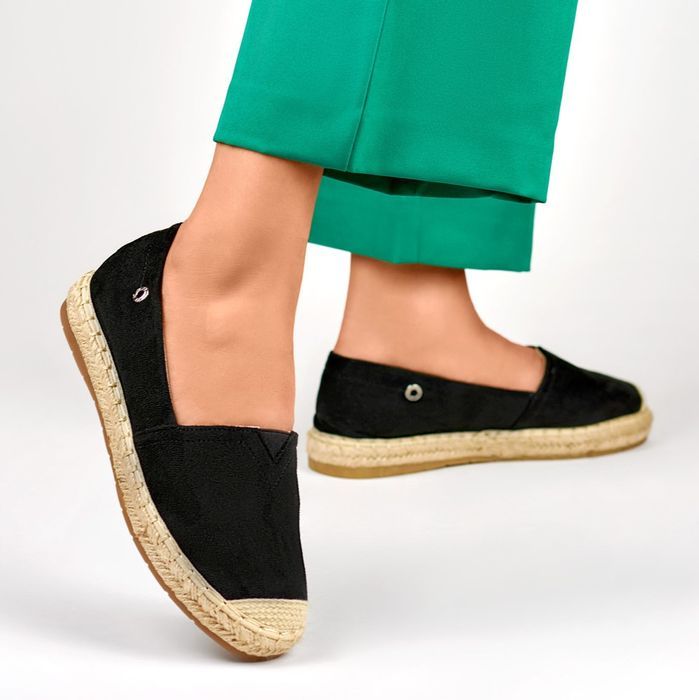 Zamszowe Czarne Espadryle Damskie