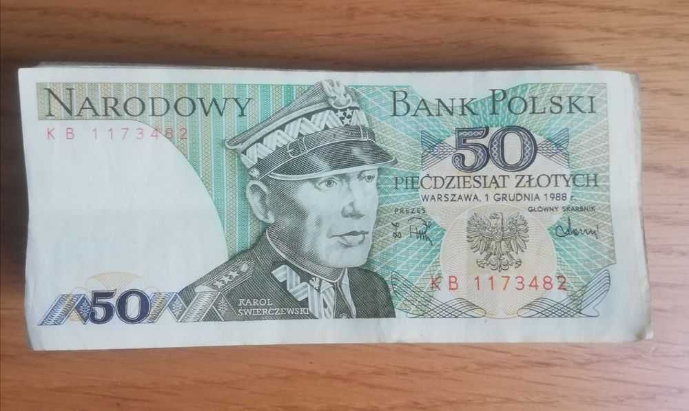 Banknoty 50 złotych PRL z 1988r. -10 sztuk