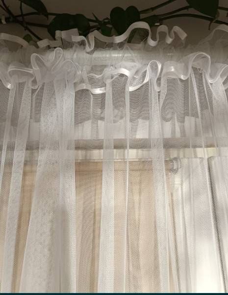 Firany ze srebrną gipiurą i perełkami 220x400cm