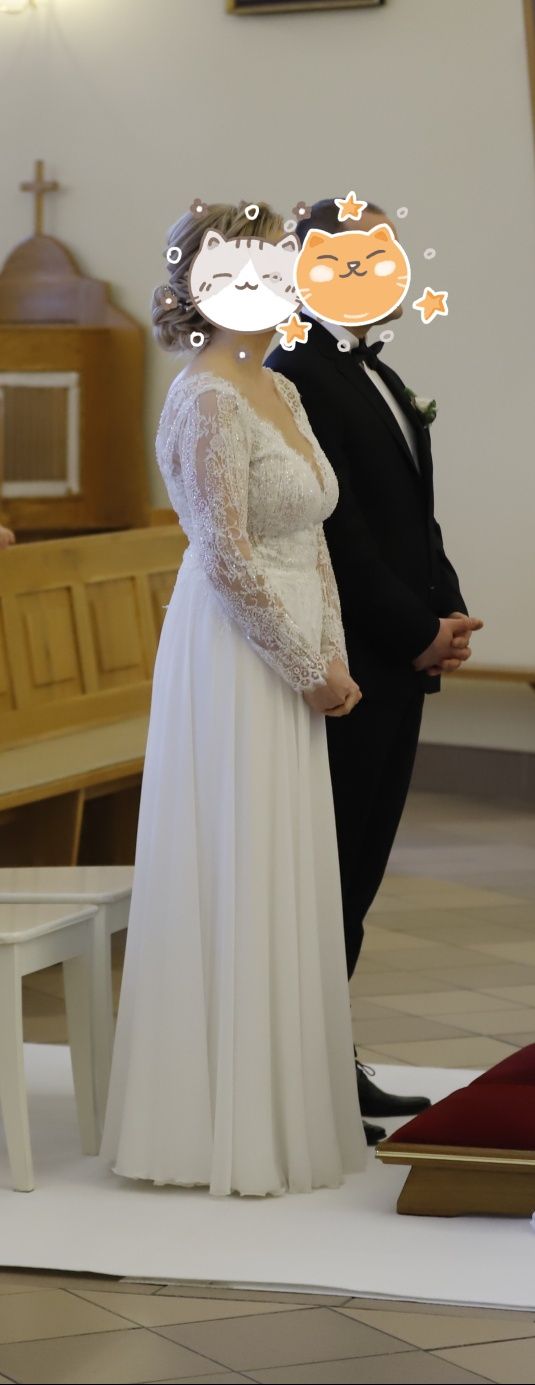 Suknia ślubna długi rękaw jesień zima 38 M Gala biała