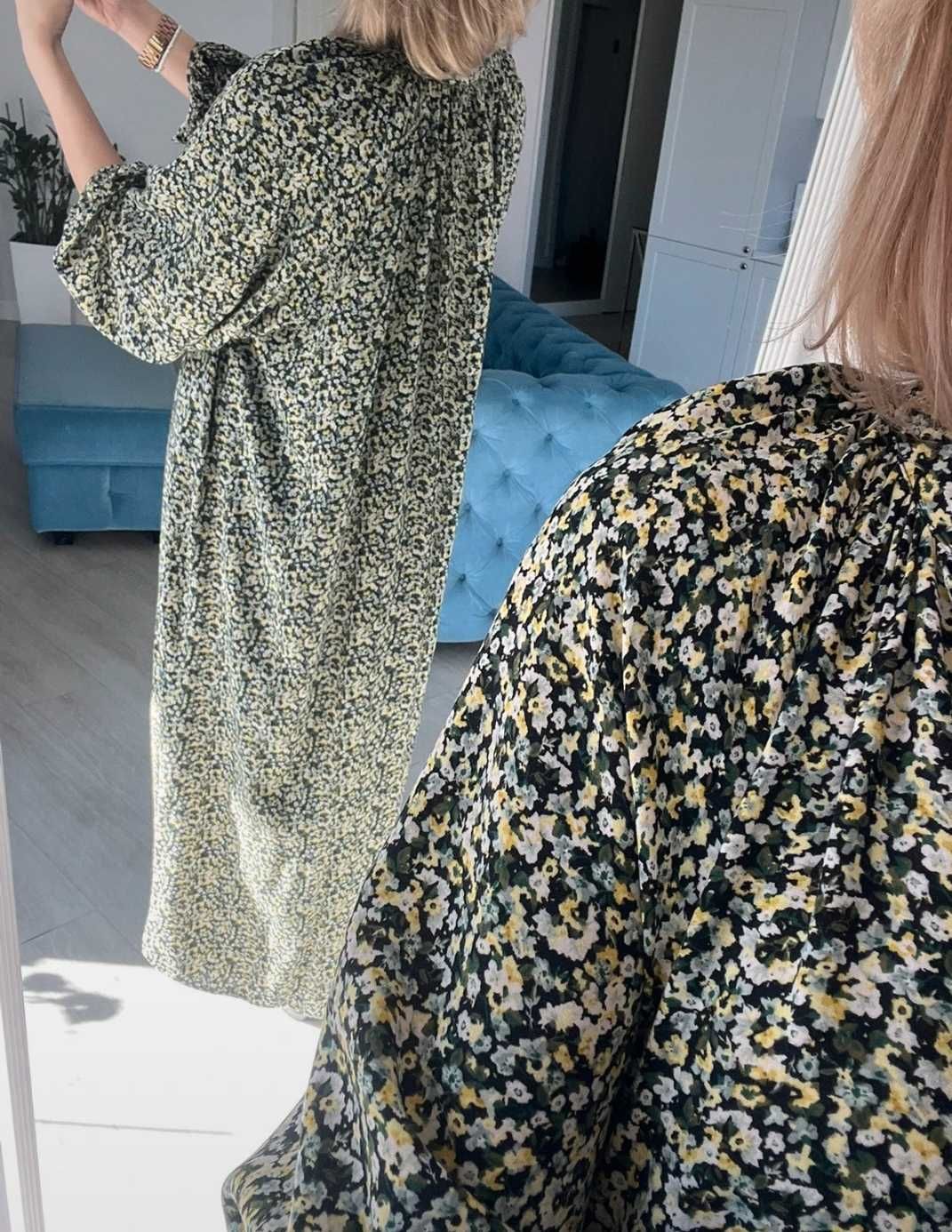 H&M długa maxi luźna oversize sukienka w kwiaty L/XL