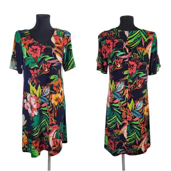 Nowa kolorowa sukienka 36,S/38,M kwiaty liście BPC BonPrix na lato