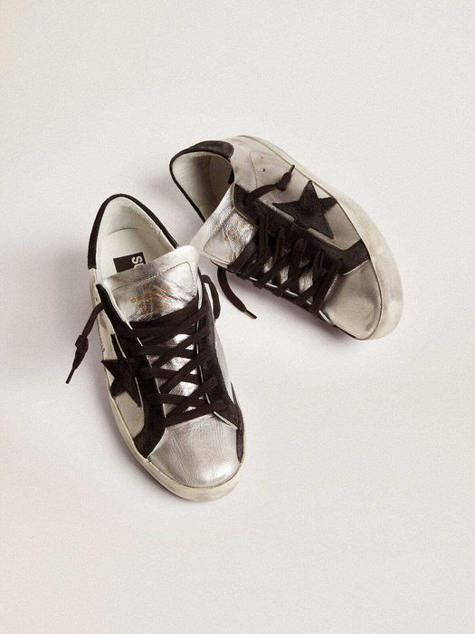 Кеди Golden Goose Super-Star in Silver Leather with Contrasting Insert