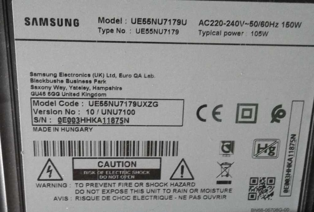 TV Samsung 55" UE55NU7179 uszkodzony