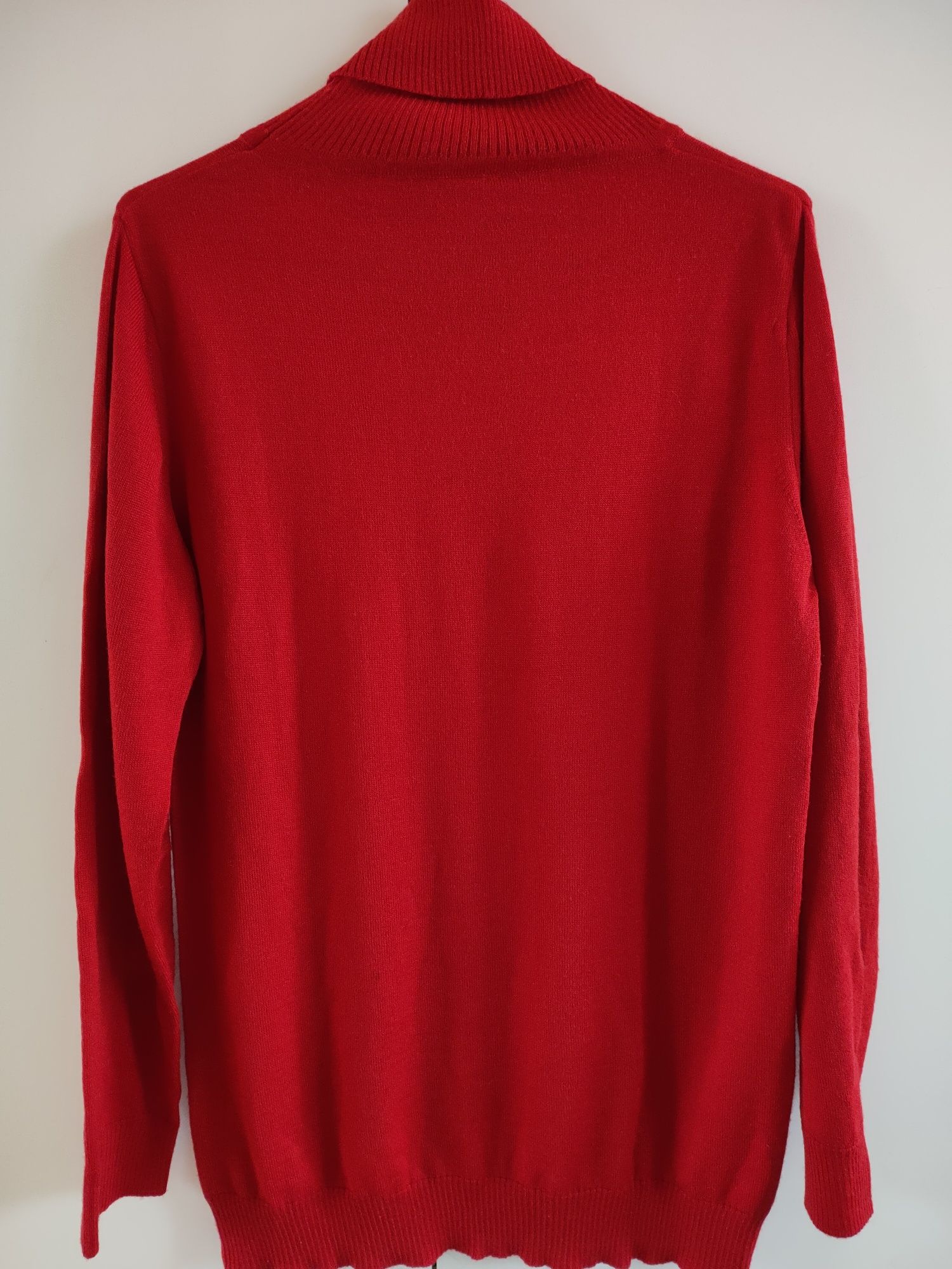 Czerwony cienki golf wełniany sweter damski 36 oversize