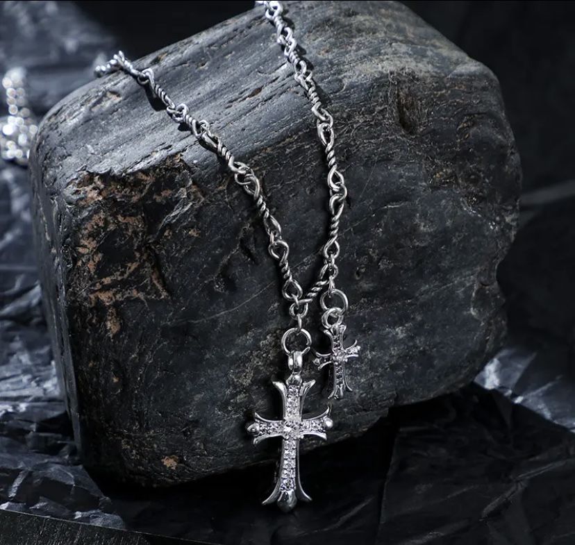 Ожерелье с 2 мя крестами  унисекс в стиле готика y2k