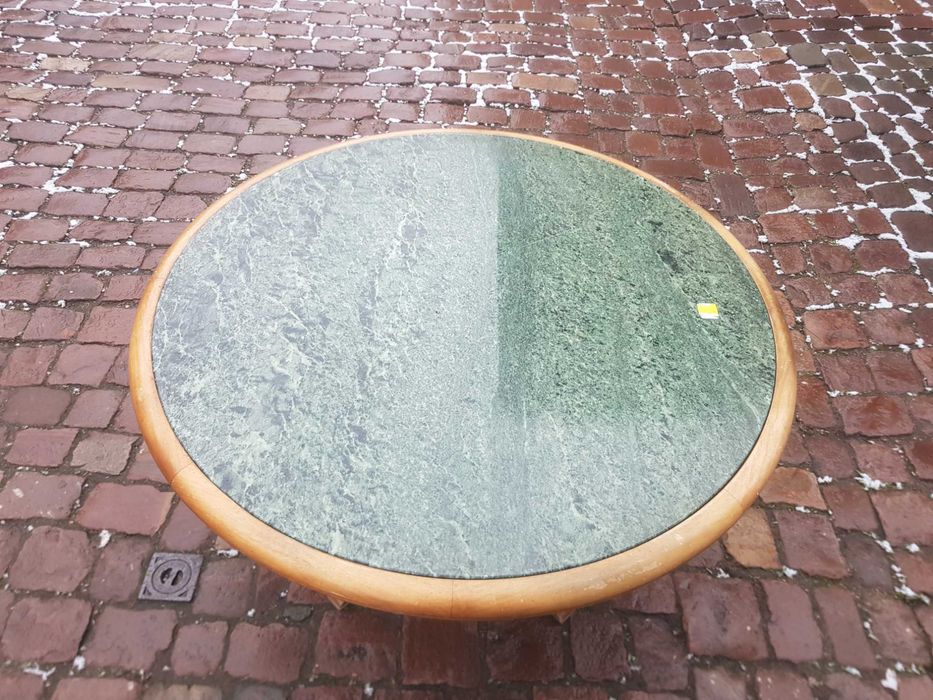 stół kawowy, antyk, Art Deco, drewno i kamień, średnica 112 cm