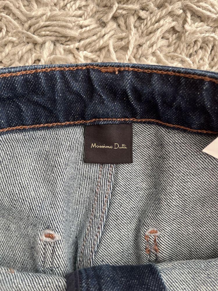Granatowe jeansy dzwony średni stan Massimo Dutti M 38 niskie osoby