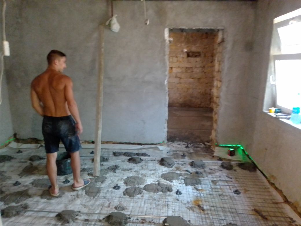 Стяжка пола . Бетонные работы.  Полусухая  стяжка