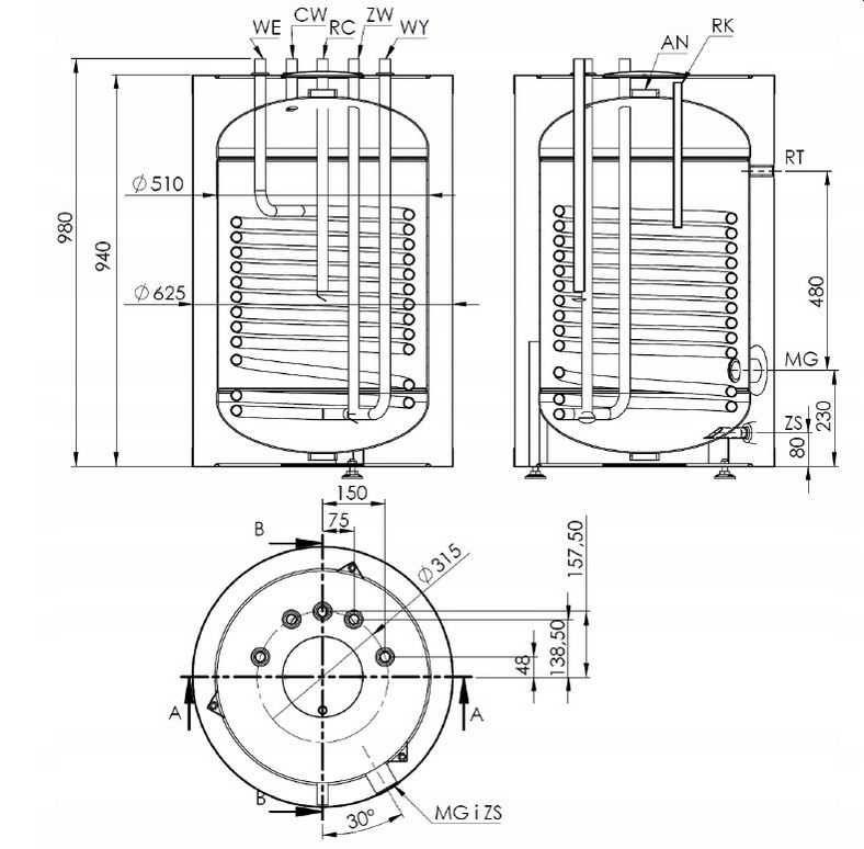 Bojler z wężownicą ELEKTROMET / TRINNITY 150 l