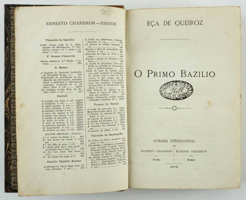 Primeira edição: O Primo Bazilio.  Eça de Queiroz
