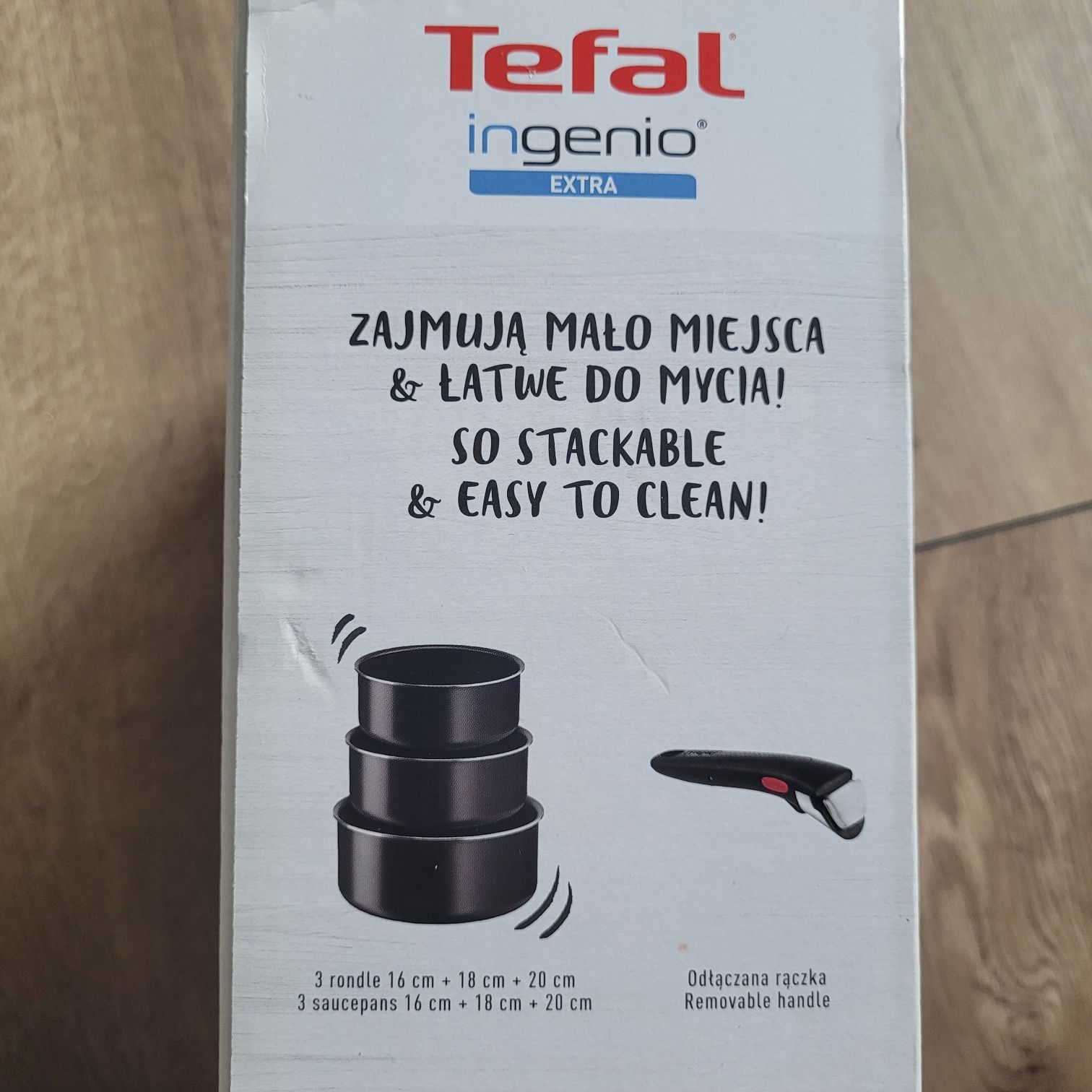 Tefal Ingenio extra zestaw 3 garnków +rączka nowe