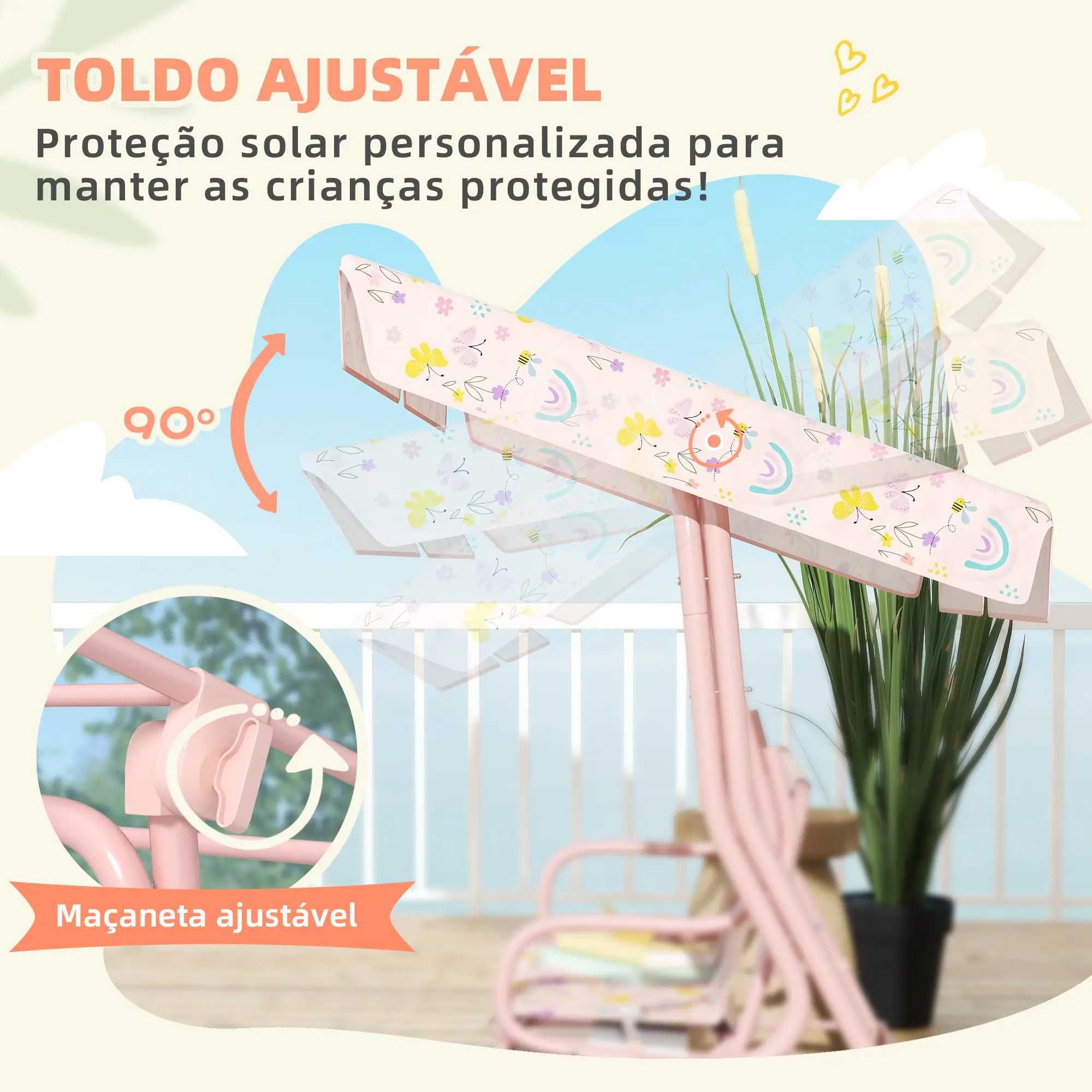 Baloiço de Jardim para Crianças com 2 Lugares Toldo Ajustável