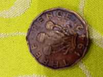 Grã-Bretanha 1943 Rei George Vi 3 Pence Moeda De Latão-níquel