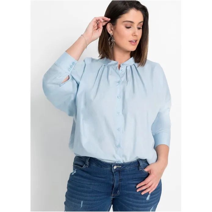 Bonprix Błękitna Koszula Oversize na Guziki Długi Rękaw 36