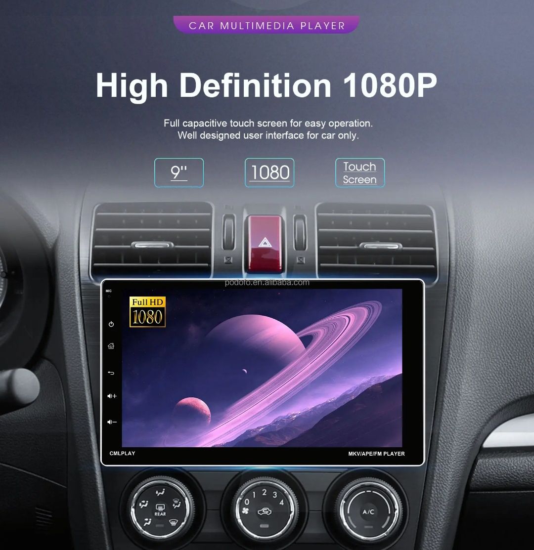 Rádio 1din 9" Android 13 Carplay 64GB HD WiFi GPS Bluetooth NOVO