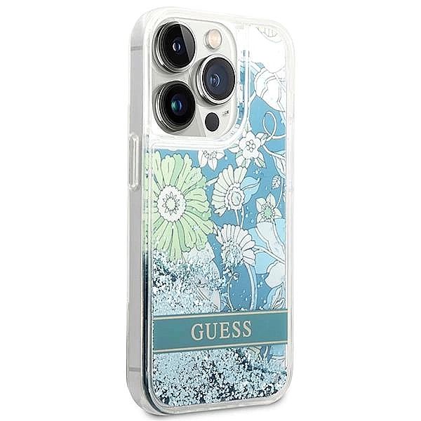 Etui Guess Flower Liquid Glitter na iPhone 14 Pro - zielone