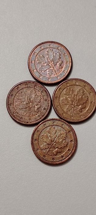 4 Moedas de 1 ct Alemanha 2002 Letras D, F,G,J