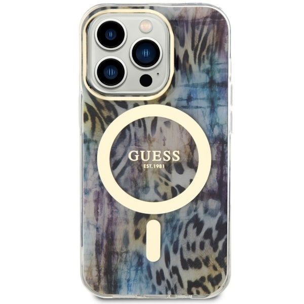 Etui Guess Leopard MagSafe do iPhone 14 Pro 6.1" - Niebieskie