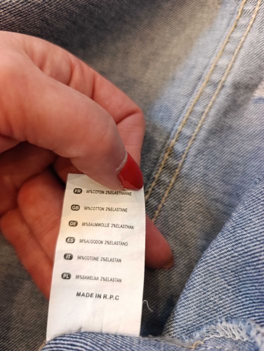 Damska jeansowa kurtka oversize – rozmiar M efekt „destroyed”,