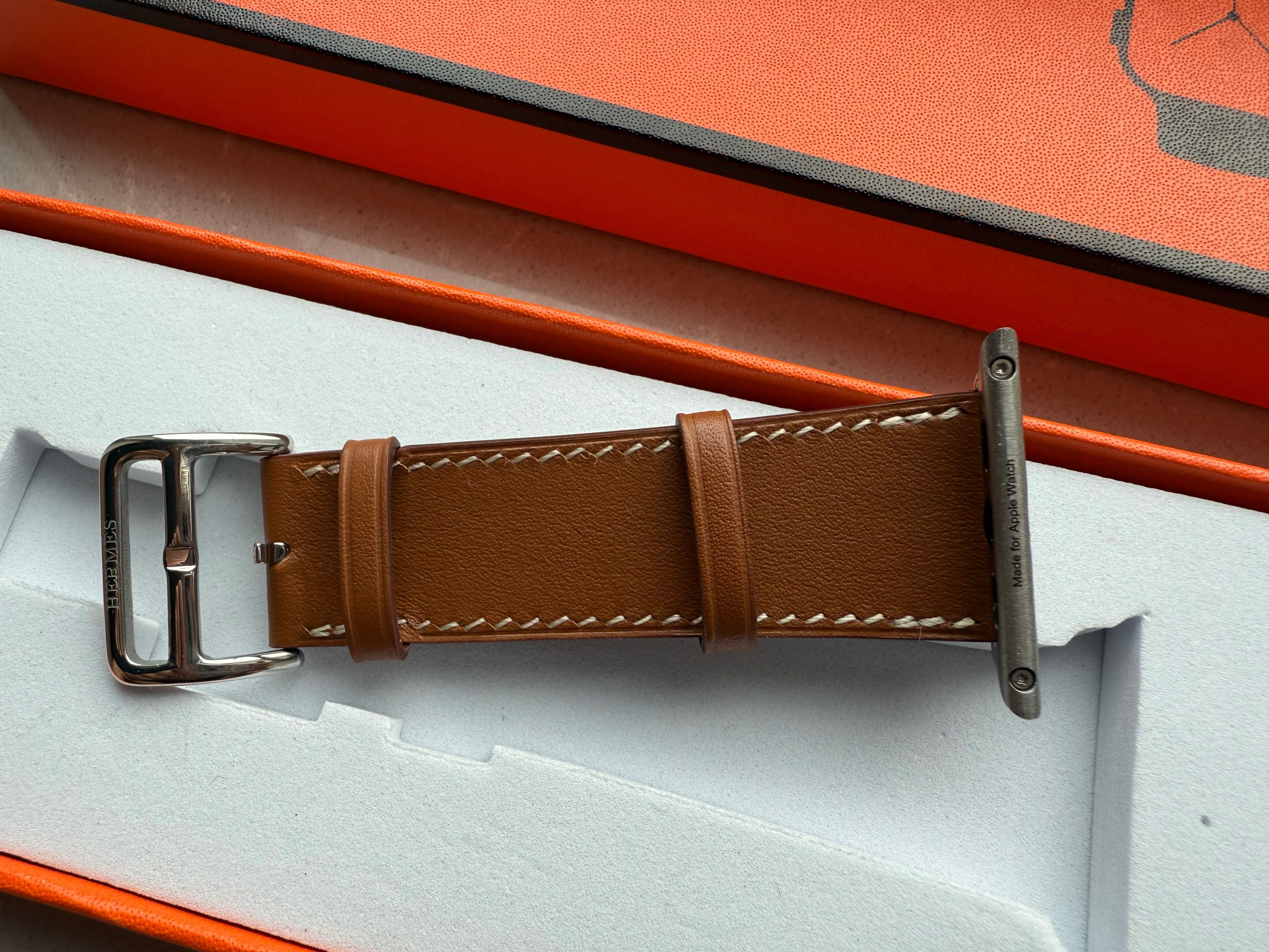 Pasek Apple Watch Hermes Single Tour 42- 49mm brązowy skóra naturalna