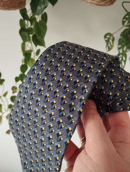 Męski jedwabny krawat 100% silk, wzorki, szary, kwadraciki, Michaelson