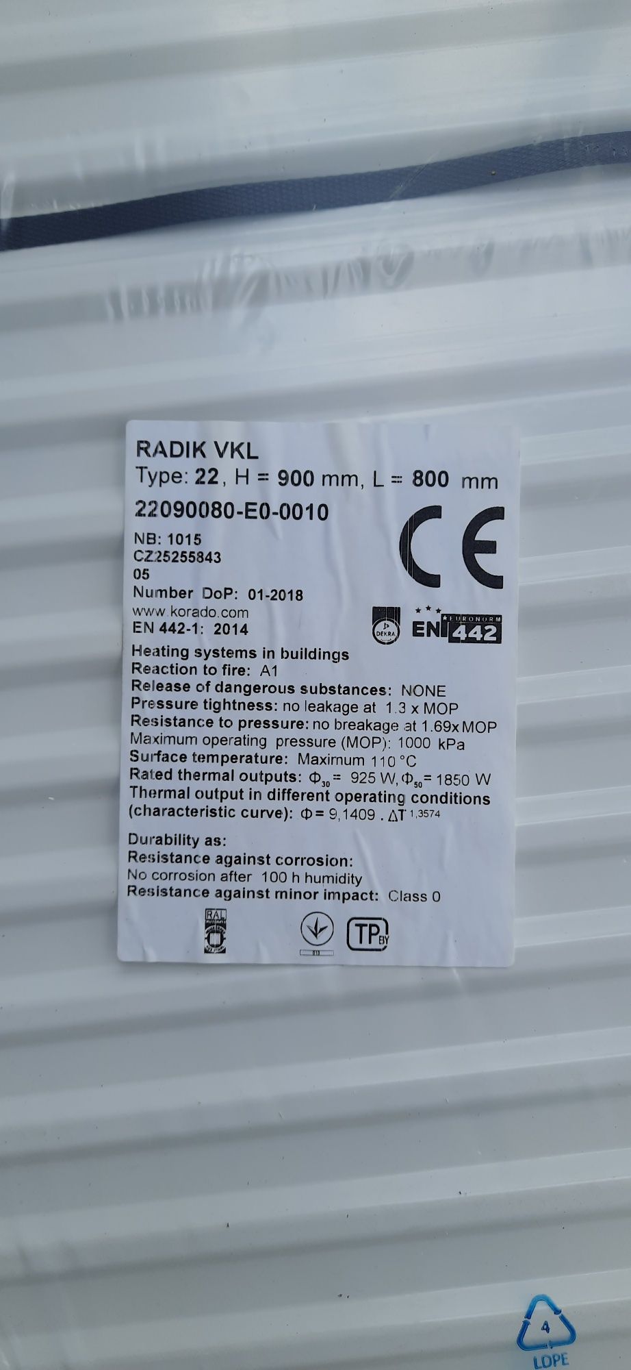 Grzejnik Radik VKL wymiary 900 x 800 mm