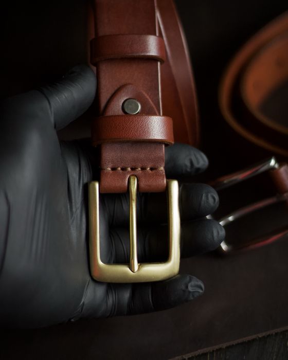 Ремінь шкіряний чоловічий класичний 35 мм з латунною пряжкою / ремень