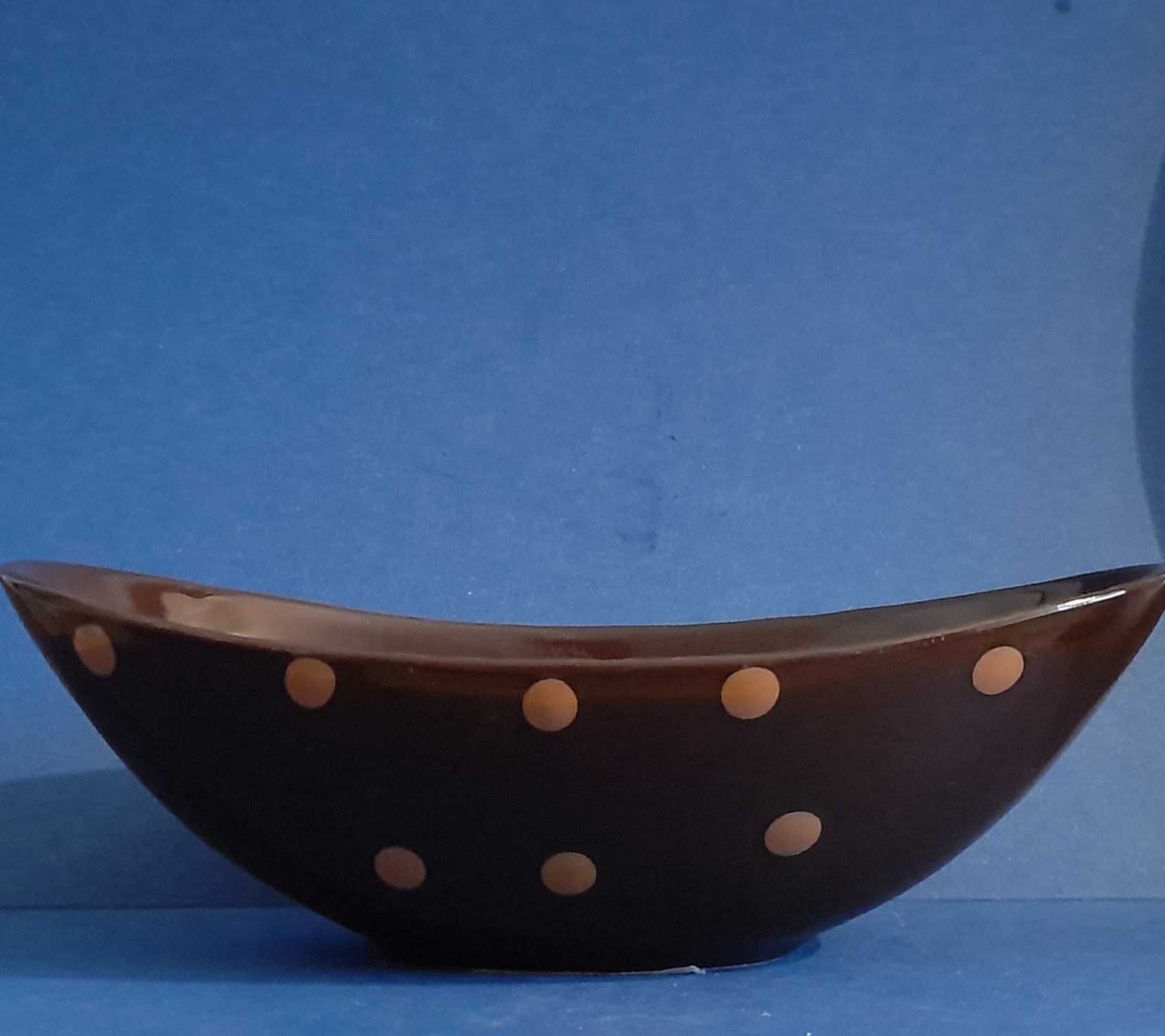 Retro Vintage Brązowa Owalna Miska Ceramika Sygnatura, Litwa