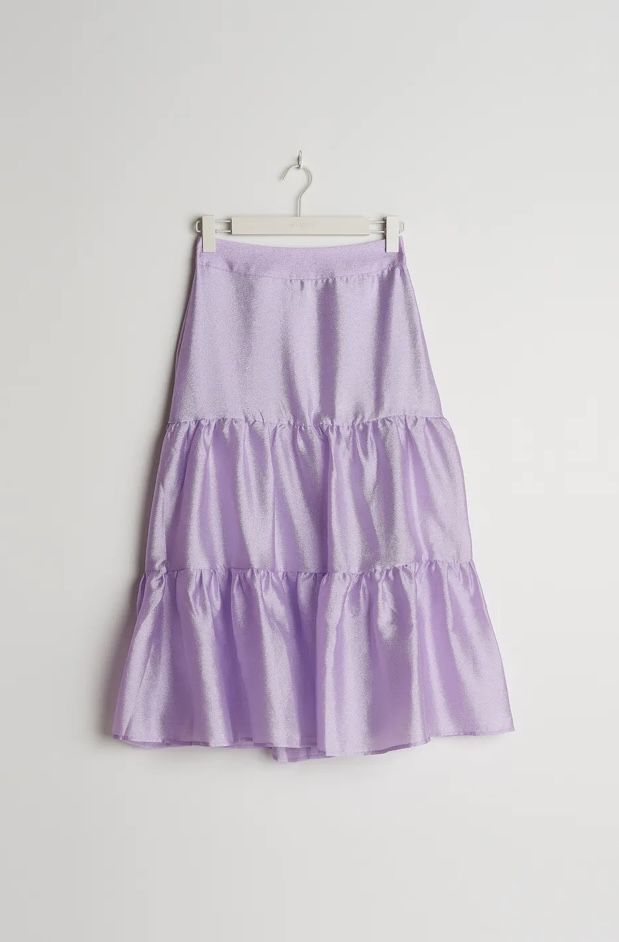 Liliowa spódnica lolita skirt ginatricot różowa falowana purple falban