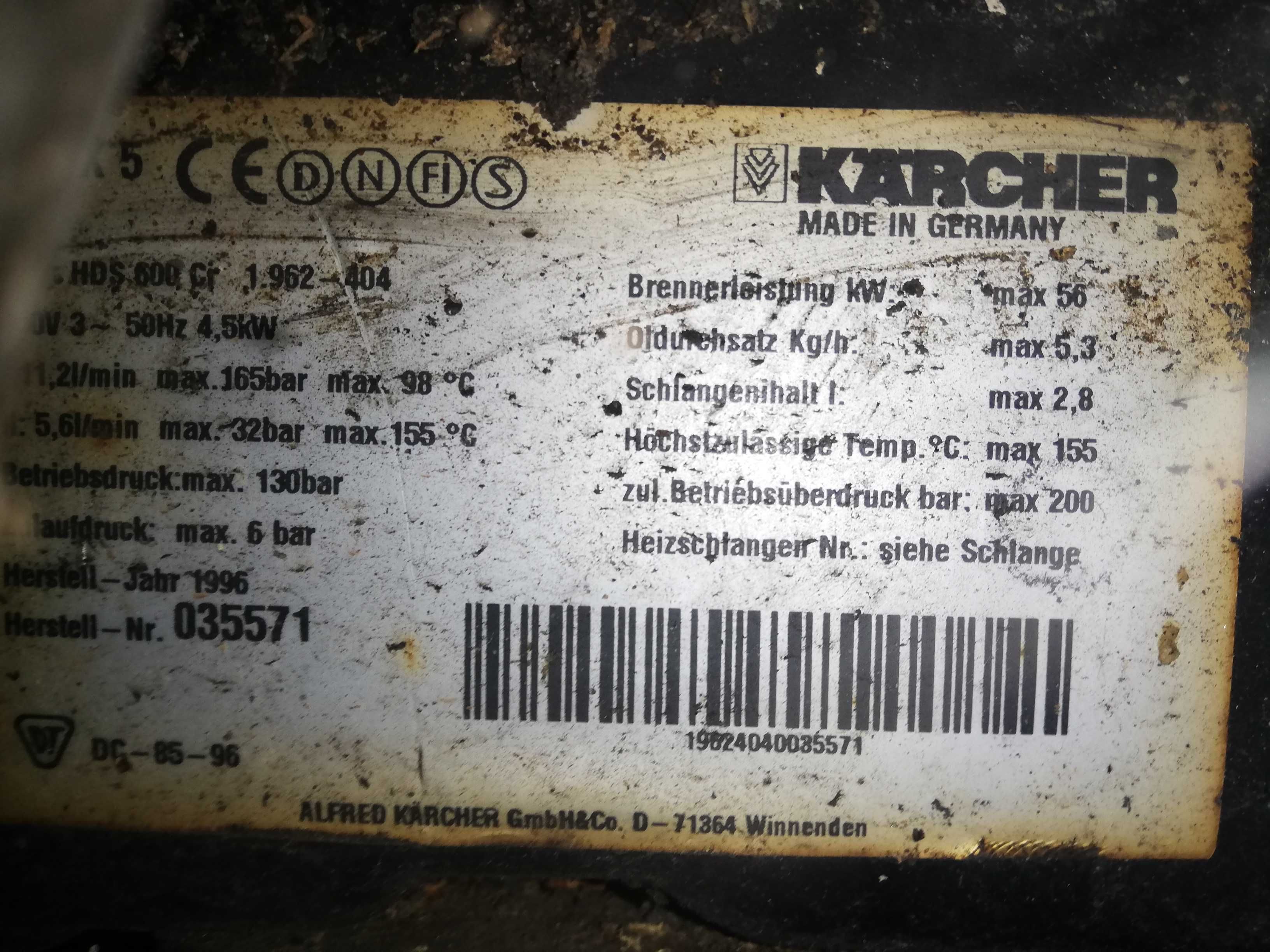 myjka wysokociśnieniowa z podgrzewaniem wody KARCHER HDS 600CR