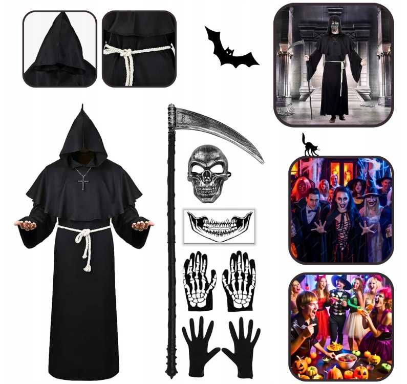KOSTIUM MNICHA NA HALLOWEEN mnich strój kapłana + akcesoria Rozmiar L
